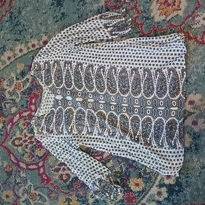 Umgee White Blue Pink Floral Paisley Print Boho Peasant Tunic Top Blouse L